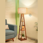 Furniture Wooden Floor Lamp with Shelf (Natural Jute). LED Bulb Included - Image 2