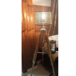 Antique Teak Wood Big Tripod Floor Lamp Stand Light with 12 inches Metallic Color Shade Black and Wiring and Bulb ( Full Height 62 inches)