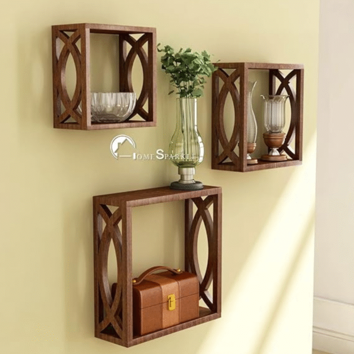 MDF Wooden Wall Shelves (Brown) | Decorative Floating Wall Rack for Home & Office | Display Books, Plants, Frames, Décor Items | Space-Saving MDF Wall Shelf Set 3 - Image 1