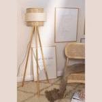 Rattan Cane Webbing Floor Lamp Bamboo Floor Lamp Cane Standing Lamp Wooden Standing lamp for Living Room Bedroom (14" D X 11") (Beige)