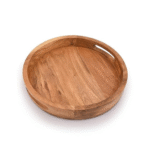 Round Serving Acacia Wooden Tray with Handles for Serving Beverages Tea Plate Dessert Dinner Breakfast Plate (30.48cm x 30.48cm x 4.06cm)