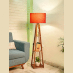 Wooden Floor Lamp with Shelf (Lily Red). LED Bulb Included- Diwali Decoration Items - Image 5