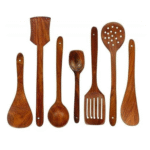 Moon Star Wooden Serving and Cooking Spoons Wood Brown Spoons Kitchen Utensil (Set of-7)