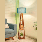Wooden Floor Lamp with Shelf (Royal Blue). LED Bulb Included- Diwali Decoration Items