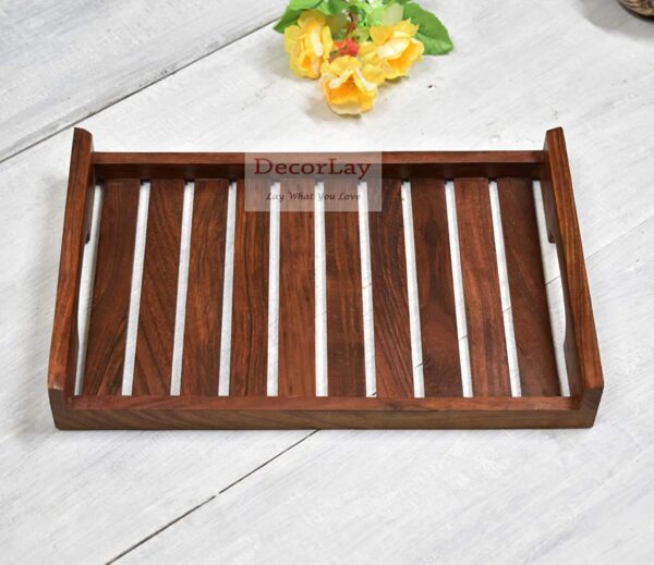 Handmade Wooden Platter for Your Kitchen & Dining Table Serving Tray Set for Tea, Coffee & Snacks Breakfast (Wooden Tray) Color Brown (10 x 7 x 2)