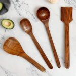 Natural Wooden Spoon Set for Cooking Includes Frying Serving Spatula Chapati Dessert Rice Spoons Wooden for Nonstick Cookware Kitchen Utensils and Cooking Spoon (4)