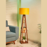 Wooden Floor Lamp with Shelf – Fresh Yellow Design | Modern Standing Lamp with LED Bulb | Tall Corner Shelf Lamp for Living Room, Bedroom, Office, Reading Nook - Image 6