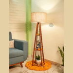 Furniture Wooden Floor Lamp with Shelf (Natural Jute). LED Bulb Included