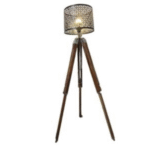 Antique Teak Wood Big Tripod Floor Lamp Stand Light with 12 inches Metallic Color Shade Black and Wiring and Bulb ( Full Height 62 inches) - Image 3