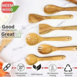 Wooden Natural Neem Spoon Set Kitchen Utensils for Cooking Serving Spatula Spoon for Non-Stick Cookware Home Essentials (Set of 6 Neem Spoon) - Image 3