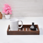 Handmade Wooden Platter For Your Kitchen & Dining Table Multipurpose Serving Tray Set For Tea, Coffee & Snacks Breakfast (Wooden Tray) Color Brown (11 x 6 x 1.5 ) - Image 3