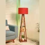 Wooden Floor Lamp with Shelf (Lily Red). LED Bulb Included- Diwali Decoration Items - Image 4