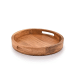 Round Serving Acacia Wooden Tray with Handles for Serving Beverages Tea Plate Dessert Dinner Breakfast Plate (30.48cm x 30.48cm x 4.06cm) - Image 3