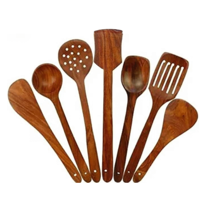 Moon Star Wooden Serving and Cooking Spoons Wood Brown Spoons Kitchen Utensil (Set of-7) - Image 3