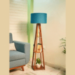 Wooden Floor Lamp with Shelf (Royal Blue). LED Bulb Included- Diwali Decoration Items - Image 3