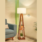 Wooden Floor Lamp with Shelf (Cotton White). LED Bulb Included. - Image 3