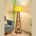 Wooden Floor Lamp with Shelf – Fresh Yellow Design | Modern Standing Lamp with LED Bulb | Tall Corner Shelf Lamp for Living Room, Bedroom, Office, Reading Nook - Image 4