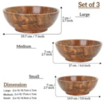Pakka Sheesham Wooden Classic And Elegant Serving Bowl For Home & Kitchen - Set Of 3, 300 ML - Image 4