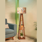 Wooden Floor Lamp with Shelf – Small Flower Design Standing Lamp with LED Bulb Included, 3-Tier Storage Display – Floral Decor Floor Light for Bedroom, Living Room, Pooja Room - Image 4
