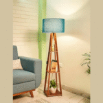 Wooden Floor Lamp with Shelf (Royal Blue). LED Bulb Included- Diwali Decoration Items - Image 4