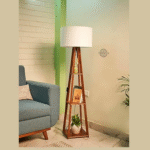 Wooden Floor Lamp with Shelf (Cotton White). LED Bulb Included. - Image 4