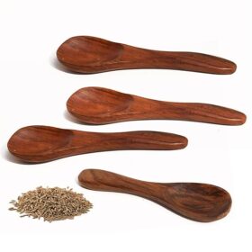Wooden Masala Spoon for Small Containers, Handmade Wooden Spoon for Tea, Coffee, Sugar, Condiments & Spices, Set of 4 (4 Inch)
