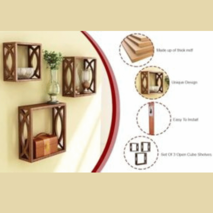 MDF Wooden Wall Shelves (Brown) | Decorative Floating Wall Rack for Home & Office | Display Books, Plants, Frames, Décor Items | Space-Saving MDF Wall Shelf Set 3 - Image 5