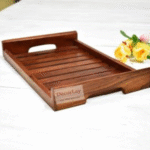 Handmade Wooden Platter for Your Kitchen & Dining Table Serving Tray Set for Tea, Coffee & Snacks Breakfast (Wooden Tray) Color Brown (10 x 7 x 2) - Image 5