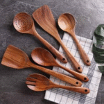 Wooden Spoons for Cooking Kitchen Utensils Set Non Stick Spoon Wood Utensil Cooking Spatulas Set (Set of 6) - Image 5