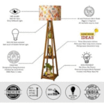 Wooden Floor Lamp with Shelf – Small Flower Design Standing Lamp with LED Bulb Included, 3-Tier Storage Display – Floral Decor Floor Light for Bedroom, Living Room, Pooja Room - Image 5