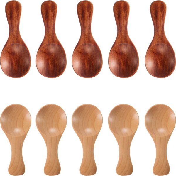 Wooden Spice/Masal Small Spoon For Tea Coffee Sugar Condimants & Small Containers/Jar (Set Of 6 (Brown)), 7.7 Cm
