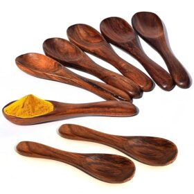 Wooden Masala Spoon for Small Containers, Handmade Wooden Spoon for Tea, Coffee, Sugar, Condiments & Spices, Set of 8 (4 Inch)