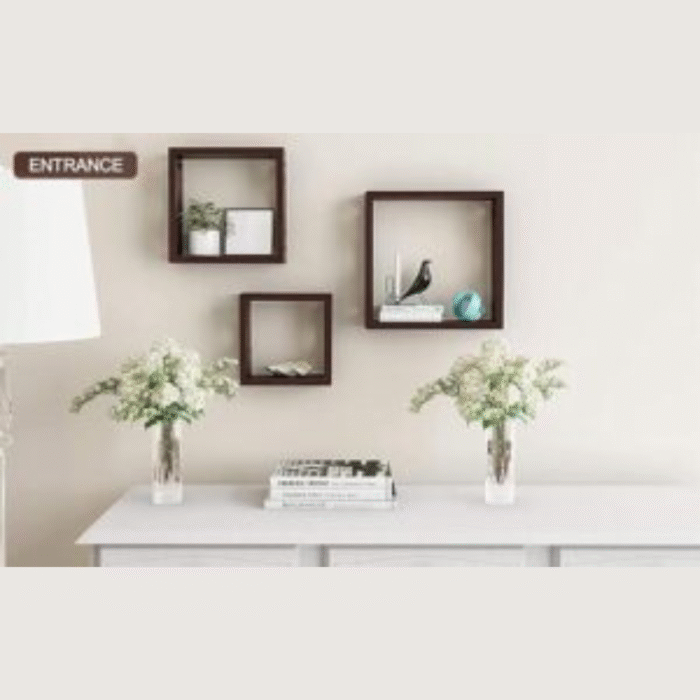 MDF Wooden Wall Shelves (Brown) | Decorative Floating Wall Rack for Home & Office | Display Books, Plants, Frames, Décor Items | Space-Saving MDF Wall Shelf Set 3 - Image 6