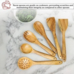 Wooden Natural Neem Spoon Set Kitchen Utensils for Cooking Serving Spatula Spoon for Non-Stick Cookware Home Essentials (Set of 6 Neem Spoon) - Image 6