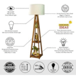 Wooden Floor Lamp with Shelf (Cotton White). LED Bulb Included. - Image 6