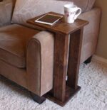 Sofa Chair Arm Rest Tray Table Stand Solid Sheesham Wood (Brown)