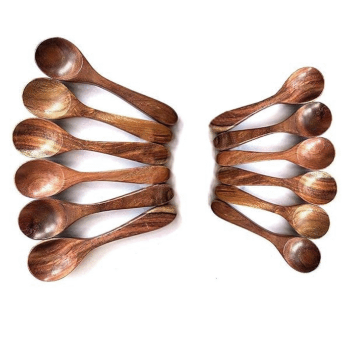 Handcrafted Wooden Serving Spoons, 6 Pieces, Natural Brown Wood - Image 1