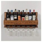 Alvarado Wine Rack Gloss Holder, Wall Mounted Wine Racks, 8 Bottles, Hangers for 6 Wine Glasses (Teak)