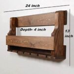 Alvarado Wine Rack Gloss Holder, Wall Mounted Wine Racks, 8 Bottles, Hangers for 6 Wine Glasses (Teak) - Image 3