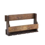 Alvarado Wine Rack Gloss Holder, Wall Mounted Wine Racks, 8 Bottles, Hangers for 6 Wine Glasses (Teak) - Image 2