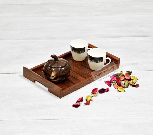 Handmade Wooden Platter for Your Kitchen & Dining Table Serving Tray Set for Tea, Coffee & Snacks Breakfast (Wooden Tray) Color Brown (10 x 7 x 2)