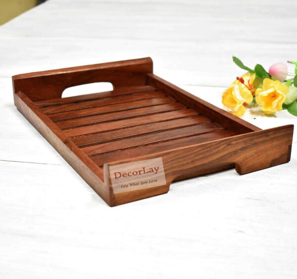 Handmade Wooden Platter for Your Kitchen & Dining Table Serving Tray Set for Tea, Coffee & Snacks Breakfast (Wooden Tray) Color Brown (10 x 7 x 2)