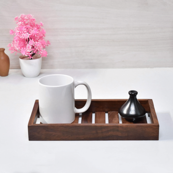 Handmade Wooden Platter For Your Kitchen & Dining Table Multipurpose Serving Tray Set For Tea, Coffee & Snacks Breakfast (Wooden Tray) Color Brown (11 x 6 x 1.5 )