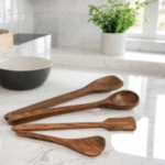 Natural Wooden Spoon Set for Cooking Includes Frying Serving Spatula Chapati Dessert Rice Spoons Wooden for Nonstick Cookware Kitchen Utensils and Cooking Spoon (4) - Image 3
