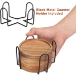 🏷 Title: Premium Wooden Coasters Set with Metal Holder – Round Drink Coasters for Cups, Mugs & Glasses - Image 2