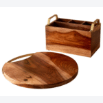 Premium Acacia Wood Serving and Storage Set with Brass-Toned Handles