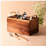 Acacia Wood Utensil Caddy and Round Serving Board Set - Image 2
