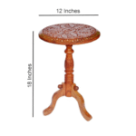 Round Multipurpose Corner Coffe/Tea/Vase/Flower-Pot/Phone Wooden Table Brass-Top-Work for Home/Office/Indoor Gardens (Sheesham Wood, Brown, 12 x 18 Inches) - Image 3