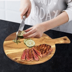 Round Wooden Pizza Board with Handle – Serving & Cutting Board - Image 3