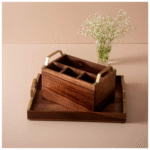 Elegant Acacia Wood Tray Set with Utensil Caddy - Image 3